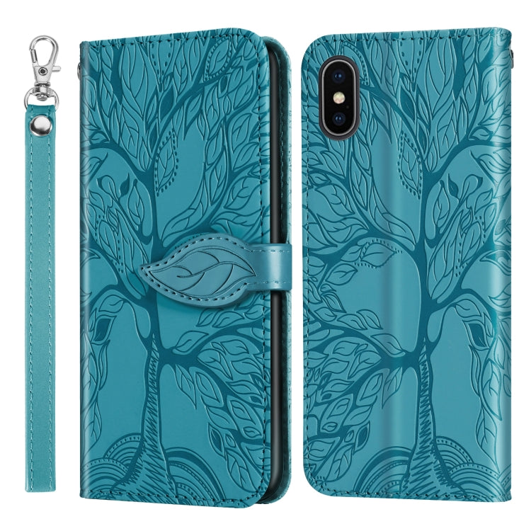 For iPhone XS Max Life of Tree Embossing Pattern Horizontal Flip Leather Case with Holder & Card Slot & Wallet & Photo Frame & Lanyard