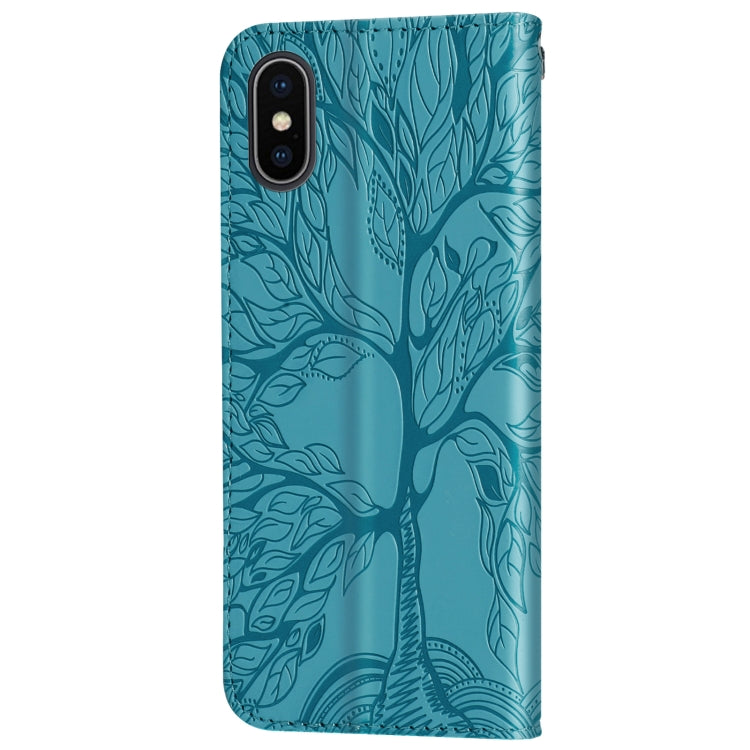 For iPhone XS Max Life of Tree Embossing Pattern Horizontal Flip Leather Case with Holder & Card Slot & Wallet & Photo Frame & Lanyard