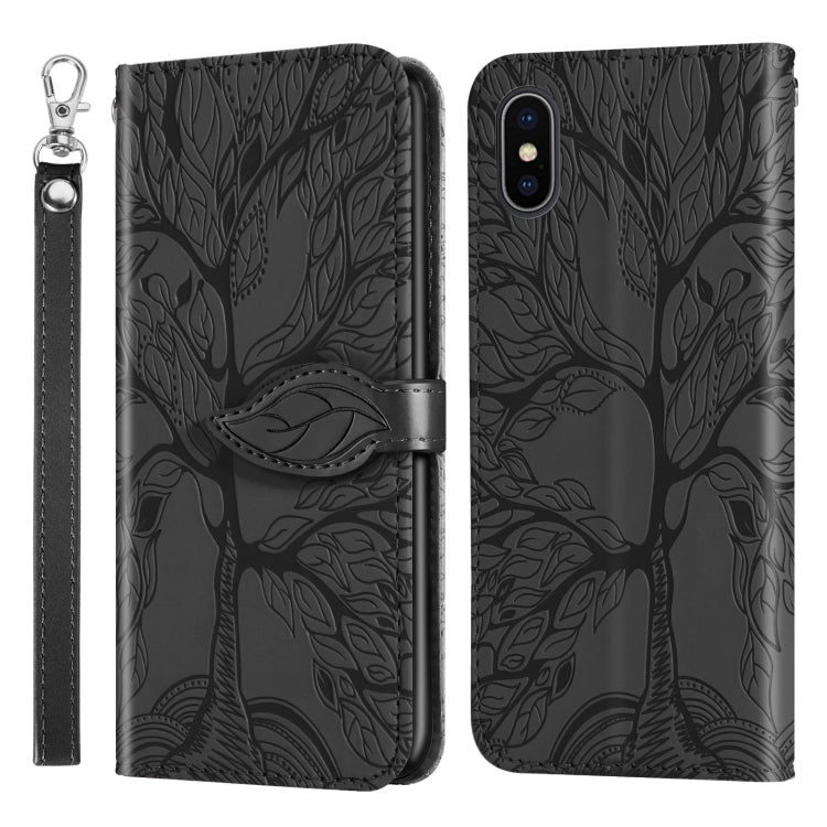 For iPhone XS Max Life of Tree Embossing Pattern Horizontal Flip Leather Case with Holder & Card Slot & Wallet & Photo Frame & Lanyard