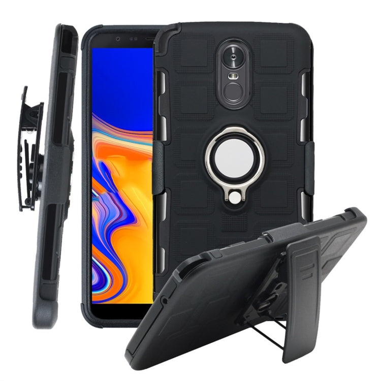 For LG Stylo 3 3 In 1 Cube PC + TPU Protective Case with 360 Degrees Rotate Silver Ring Holder