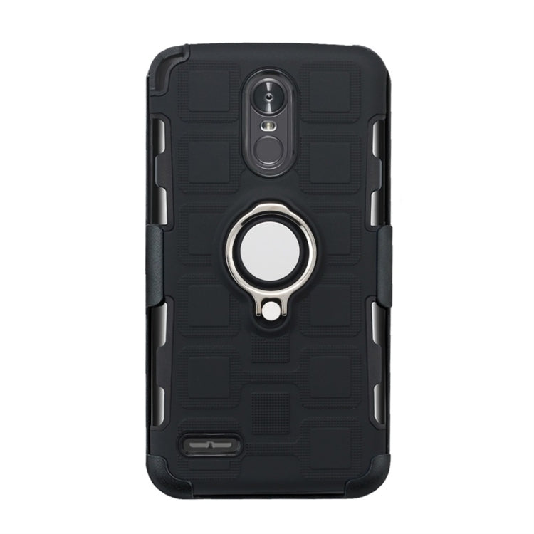 For LG Stylo 3 3 In 1 Cube PC + TPU Protective Case with 360 Degrees Rotate Silver Ring Holder