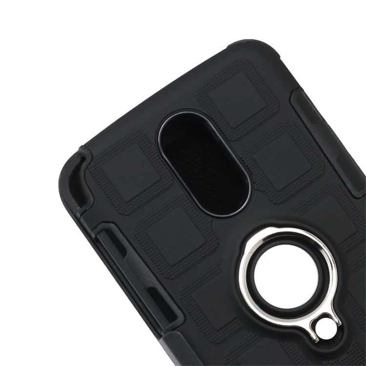 For LG Stylo 3 3 In 1 Cube PC + TPU Protective Case with 360 Degrees Rotate Silver Ring Holder