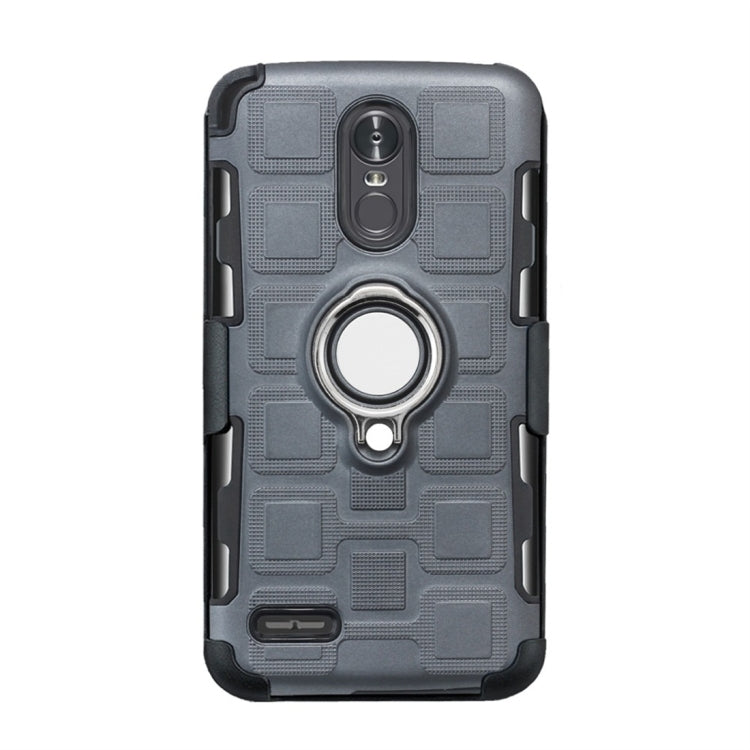 For LG Stylo 3 3 In 1 Cube PC + TPU Protective Case with 360 Degrees Rotate Silver Ring Holder