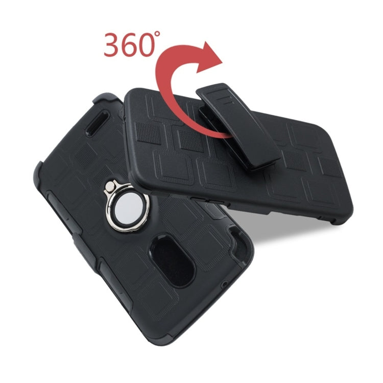 For LG Stylo 3 3 In 1 Cube PC + TPU Protective Case with 360 Degrees Rotate Silver Ring Holder