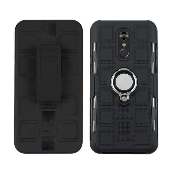 For LG Q Stylo 4 / Q Stylus 3 In 1 Cube PC + TPU Protective Case with 360 Degrees Rotate Silver Ring Holder