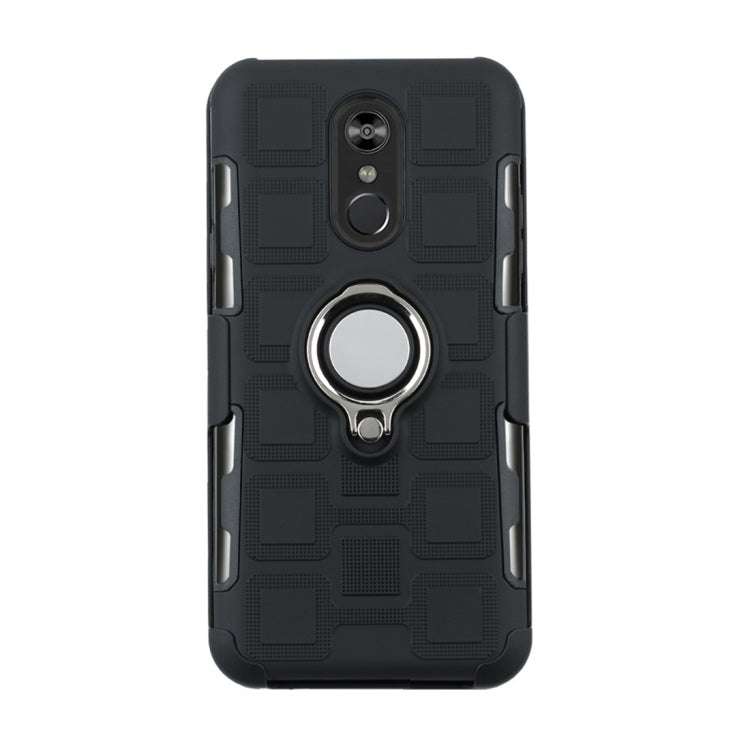 For LG Q Stylo 4 / Q Stylus 3 In 1 Cube PC + TPU Protective Case with 360 Degrees Rotate Silver Ring Holder
