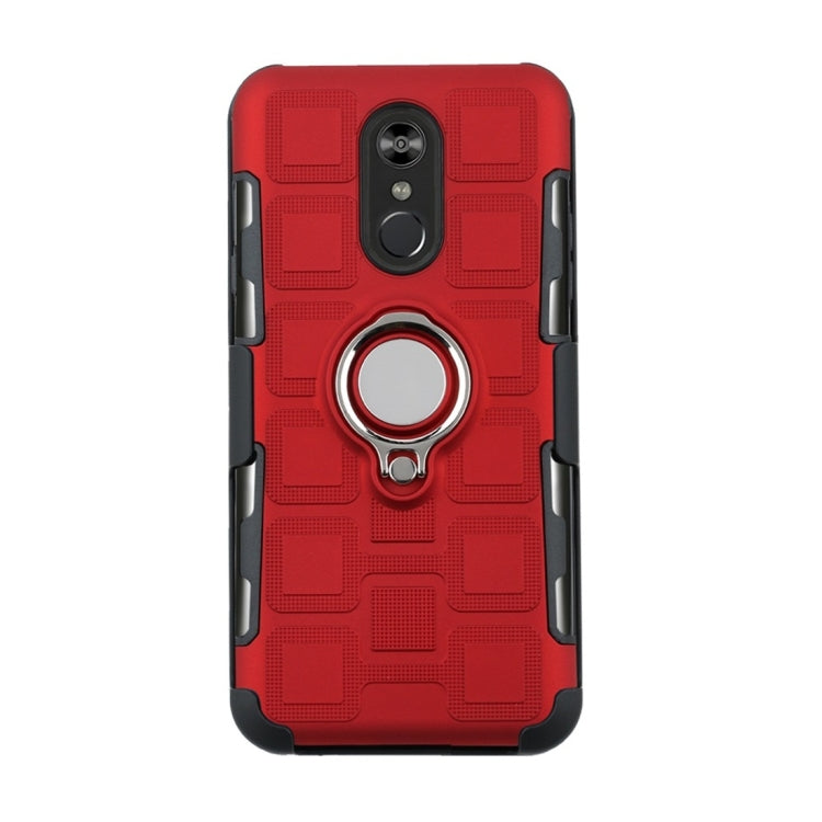 For LG Q Stylo 4 / Q Stylus 3 In 1 Cube PC + TPU Protective Case with 360 Degrees Rotate Silver Ring Holder