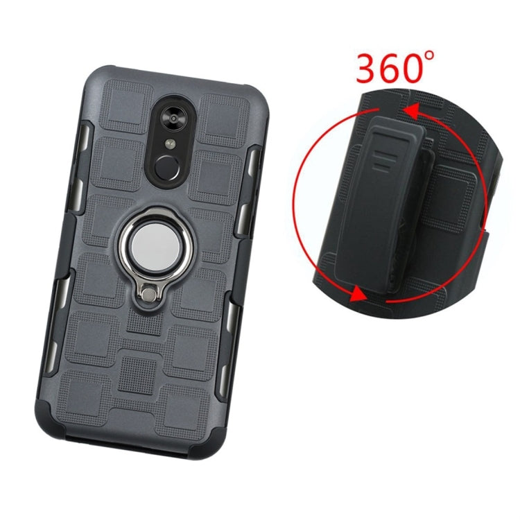 For LG Q Stylo 4 / Q Stylus 3 In 1 Cube PC + TPU Protective Case with 360 Degrees Rotate Silver Ring Holder