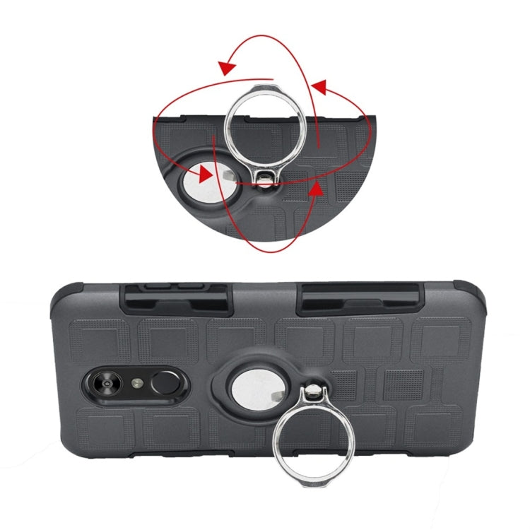 For LG Q Stylo 4 / Q Stylus 3 In 1 Cube PC + TPU Protective Case with 360 Degrees Rotate Silver Ring Holder