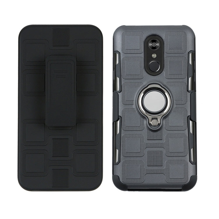 For LG Q Stylo 4 / Q Stylus 3 In 1 Cube PC + TPU Protective Case with 360 Degrees Rotate Silver Ring Holder