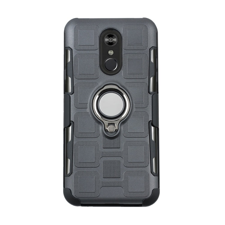 For LG Q Stylo 4 / Q Stylus 3 In 1 Cube PC + TPU Protective Case with 360 Degrees Rotate Silver Ring Holder