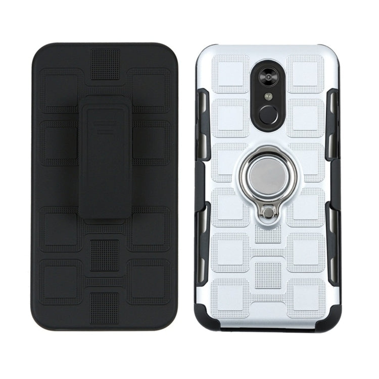 For LG Q Stylo 4 / Q Stylus 3 In 1 Cube PC + TPU Protective Case with 360 Degrees Rotate Silver Ring Holder