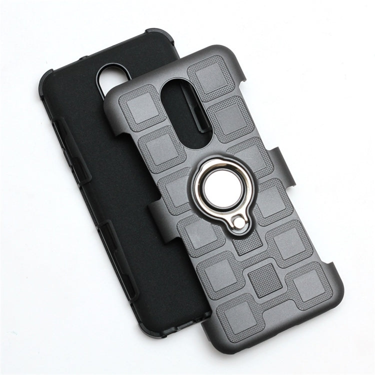 For LG Q Stylo 4 / Q Stylus 3 In 1 Cube PC + TPU Protective Case with 360 Degrees Rotate Silver Ring Holder