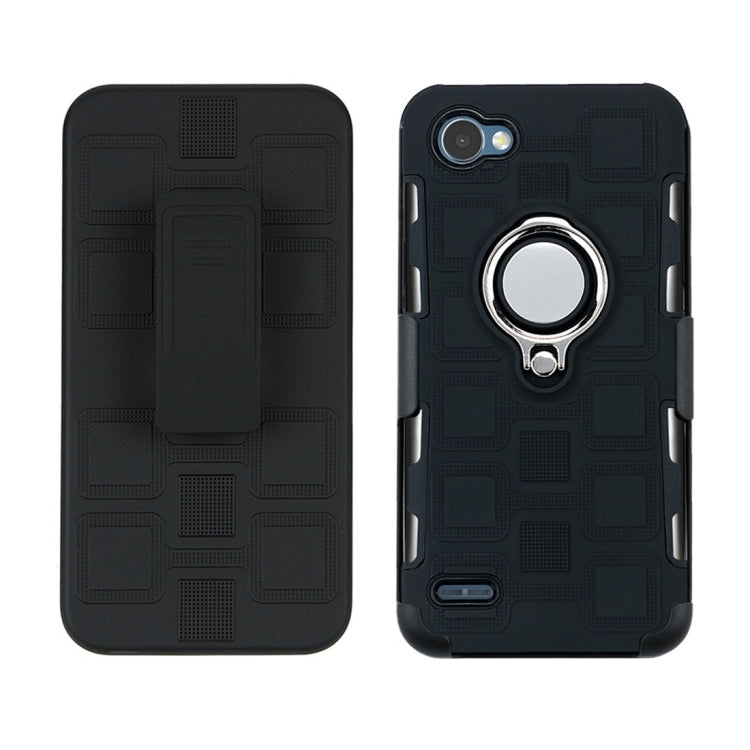 For LG Q6 3 In 1 Cube PC + TPU Protective Case with 360 Degrees Rotate Silver Ring Holder