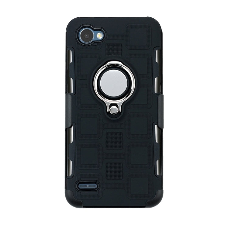 For LG Q6 3 In 1 Cube PC + TPU Protective Case with 360 Degrees Rotate Silver Ring Holder