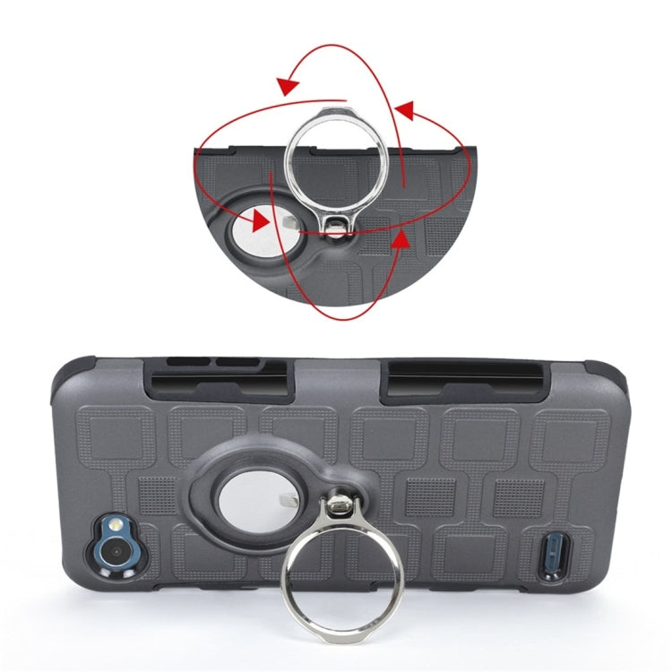 For LG Q6 3 In 1 Cube PC + TPU Protective Case with 360 Degrees Rotate Silver Ring Holder