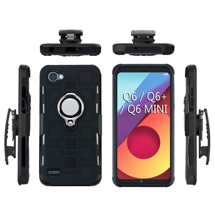For LG Q6 3 In 1 Cube PC + TPU Protective Case with 360 Degrees Rotate Silver Ring Holder