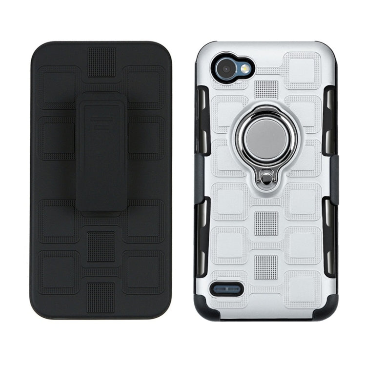 For LG Q6 3 In 1 Cube PC + TPU Protective Case with 360 Degrees Rotate Silver Ring Holder