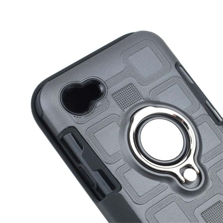 For LG Q6 3 In 1 Cube PC + TPU Protective Case with 360 Degrees Rotate Silver Ring Holder