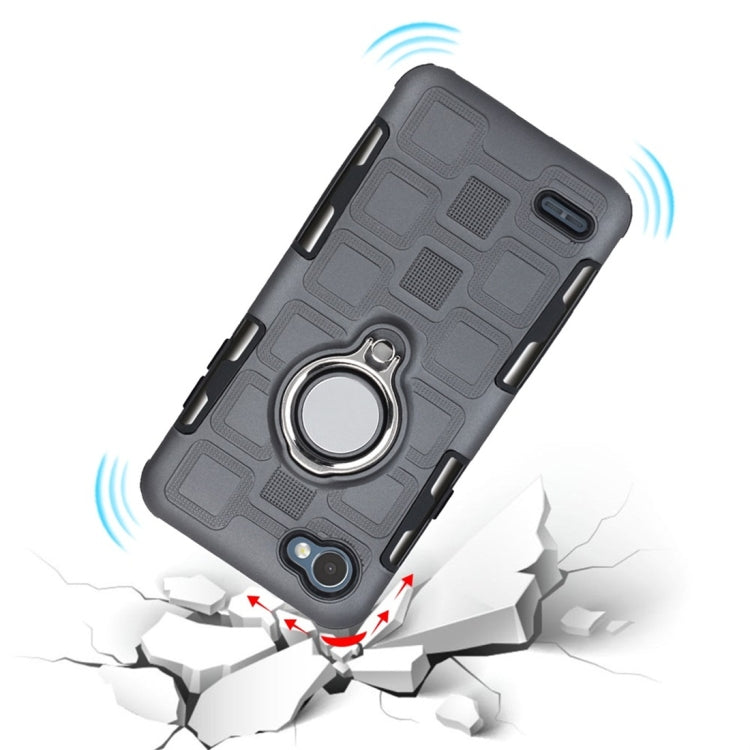 For LG Q6 3 In 1 Cube PC + TPU Protective Case with 360 Degrees Rotate Silver Ring Holder