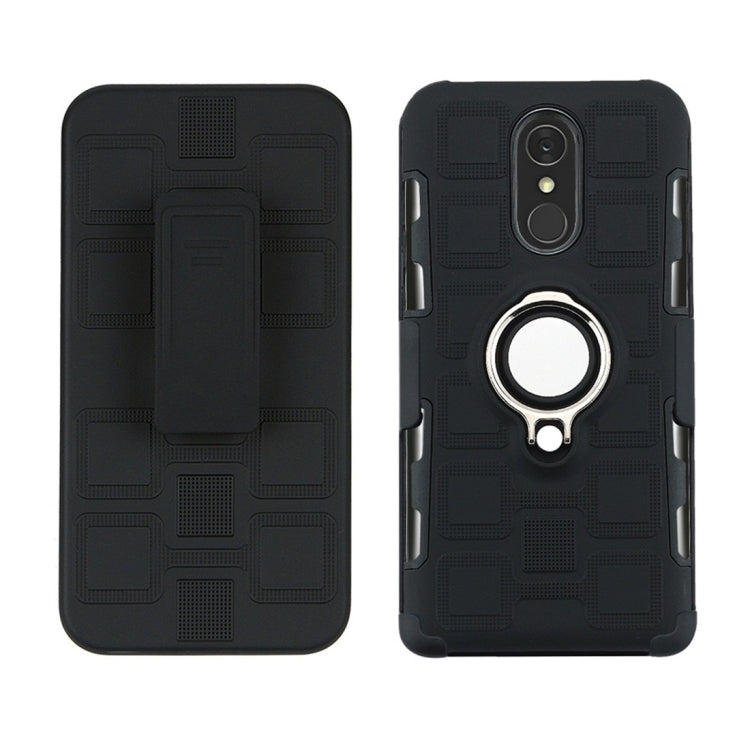 For LG Q7 3 In 1 Cube PC + TPU Protective Case with 360 Degrees Rotate Silver Ring Holder