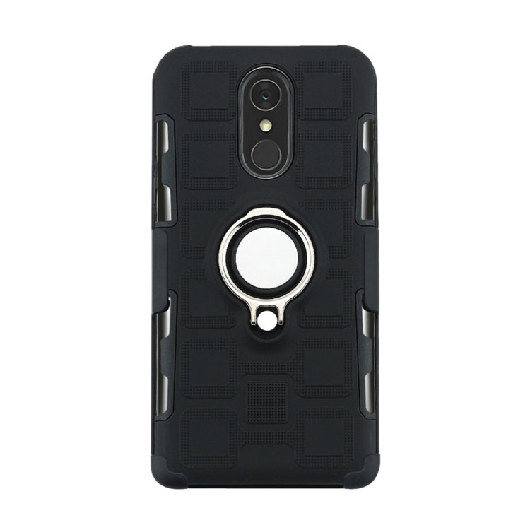 For LG Q7 3 In 1 Cube PC + TPU Protective Case with 360 Degrees Rotate Silver Ring Holder