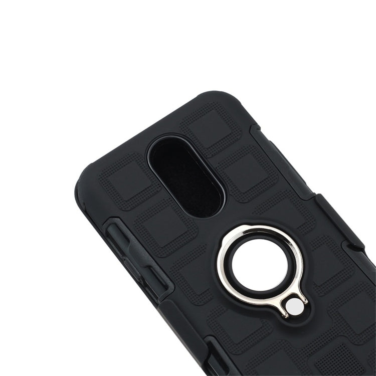 For LG Q7 3 In 1 Cube PC + TPU Protective Case with 360 Degrees Rotate Silver Ring Holder