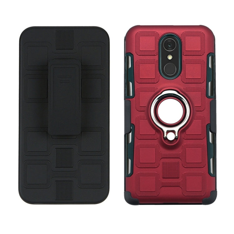 For LG Q7 3 In 1 Cube PC + TPU Protective Case with 360 Degrees Rotate Silver Ring Holder