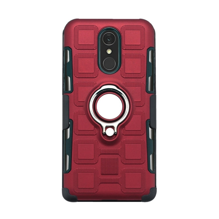 For LG Q7 3 In 1 Cube PC + TPU Protective Case with 360 Degrees Rotate Silver Ring Holder
