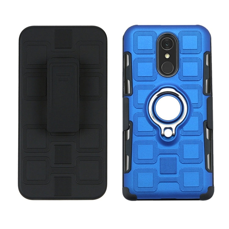 For LG Q7 3 In 1 Cube PC + TPU Protective Case with 360 Degrees Rotate Silver Ring Holder