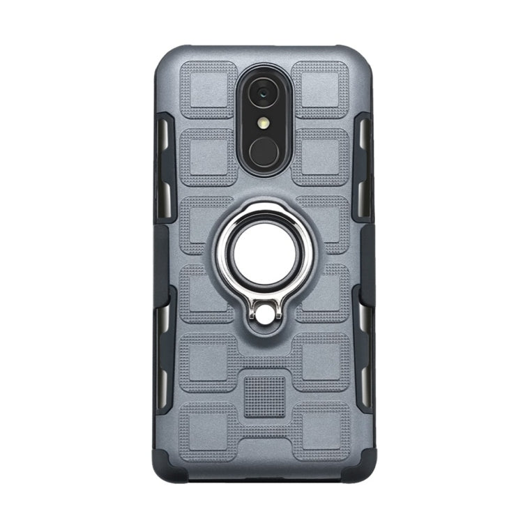 For LG Q7 3 In 1 Cube PC + TPU Protective Case with 360 Degrees Rotate Silver Ring Holder