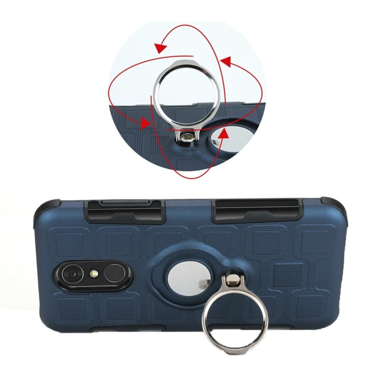 For LG Q7 3 In 1 Cube PC + TPU Protective Case with 360 Degrees Rotate Silver Ring Holder