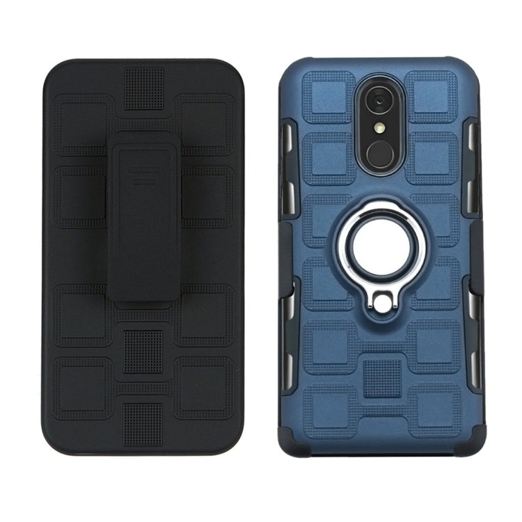 For LG Q7 3 In 1 Cube PC + TPU Protective Case with 360 Degrees Rotate Silver Ring Holder