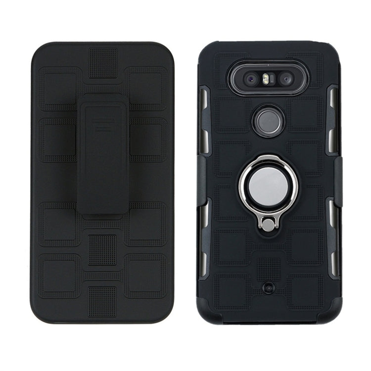For LG Q8 3 In 1 Cube PC + TPU Protective Case with 360 Degrees Rotate Silver Ring Holder