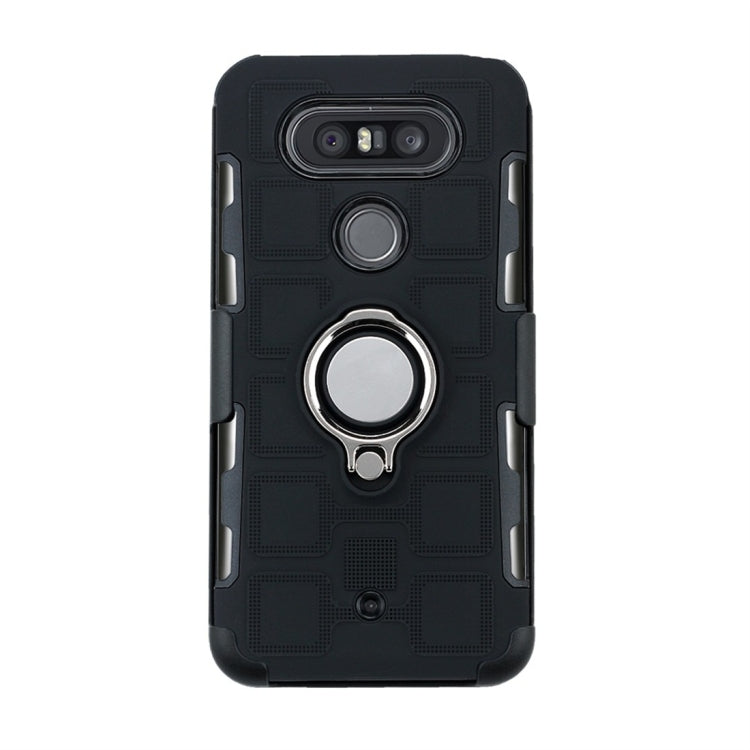 For LG Q8 3 In 1 Cube PC + TPU Protective Case with 360 Degrees Rotate Silver Ring Holder