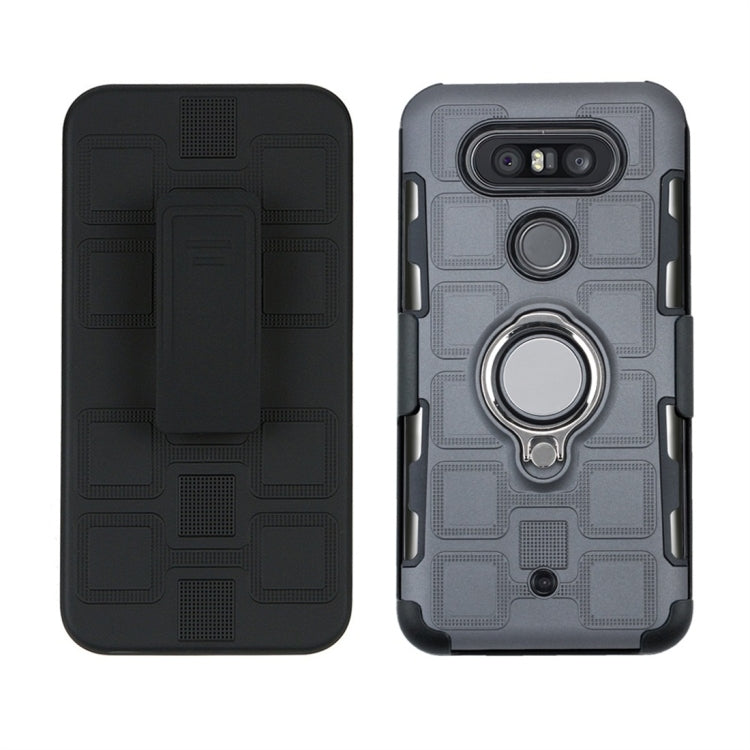 For LG Q8 3 In 1 Cube PC + TPU Protective Case with 360 Degrees Rotate Silver Ring Holder