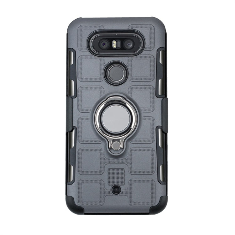 For LG Q8 3 In 1 Cube PC + TPU Protective Case with 360 Degrees Rotate Silver Ring Holder