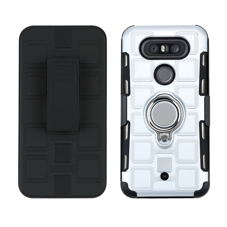 For LG Q8 3 In 1 Cube PC + TPU Protective Case with 360 Degrees Rotate Silver Ring Holder
