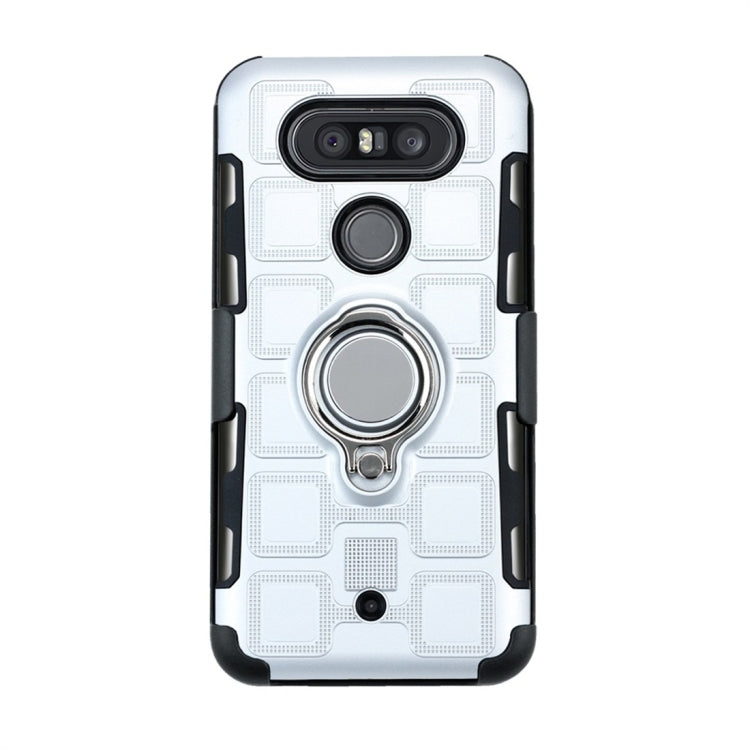 For LG Q8 3 In 1 Cube PC + TPU Protective Case with 360 Degrees Rotate Silver Ring Holder