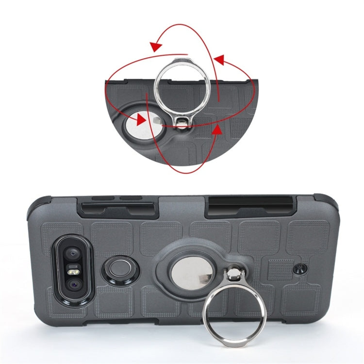 For LG Q8 3 In 1 Cube PC + TPU Protective Case with 360 Degrees Rotate Silver Ring Holder