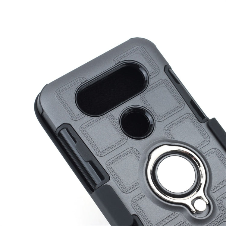 For LG Q8 3 In 1 Cube PC + TPU Protective Case with 360 Degrees Rotate Silver Ring Holder