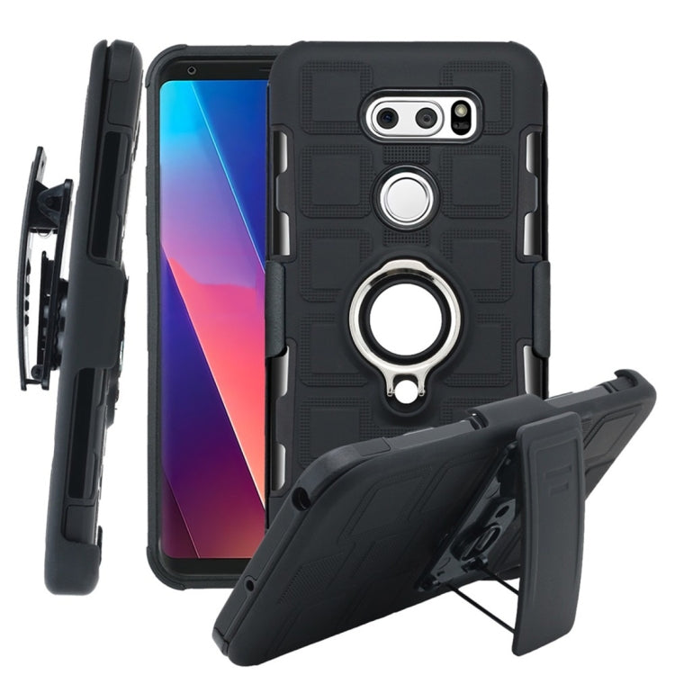For LG V30 3 In 1 Cube PC + TPU Protective Case with 360 Degrees Rotate Silver Ring Holder