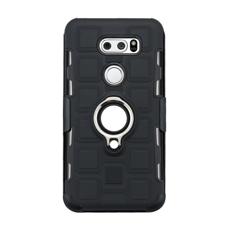 For LG V30 3 In 1 Cube PC + TPU Protective Case with 360 Degrees Rotate Silver Ring Holder