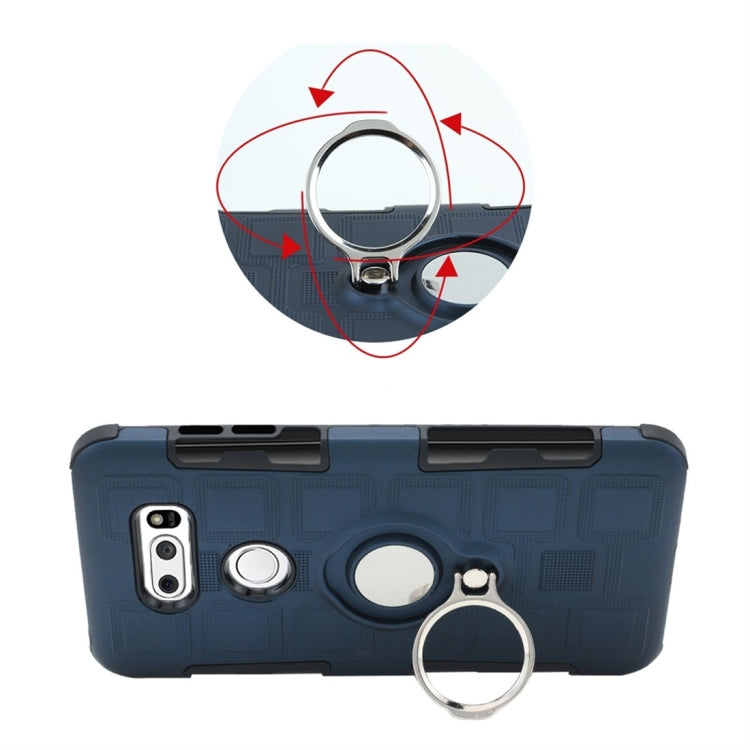 For LG V30 3 In 1 Cube PC + TPU Protective Case with 360 Degrees Rotate Silver Ring Holder