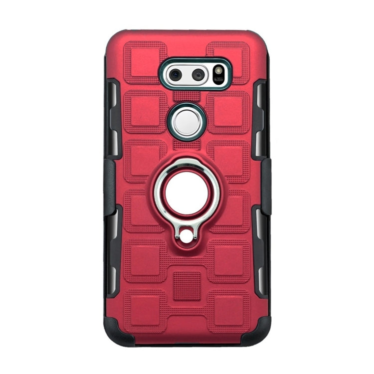 For LG V30 3 In 1 Cube PC + TPU Protective Case with 360 Degrees Rotate Silver Ring Holder