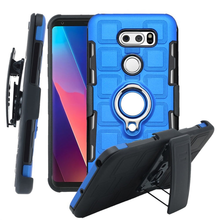 For LG V30 3 In 1 Cube PC + TPU Protective Case with 360 Degrees Rotate Silver Ring Holder