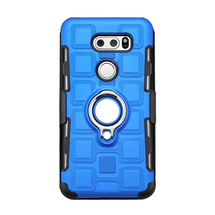 For LG V30 3 In 1 Cube PC + TPU Protective Case with 360 Degrees Rotate Silver Ring Holder