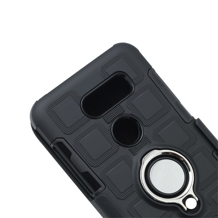 For LG V30 3 In 1 Cube PC + TPU Protective Case with 360 Degrees Rotate Silver Ring Holder