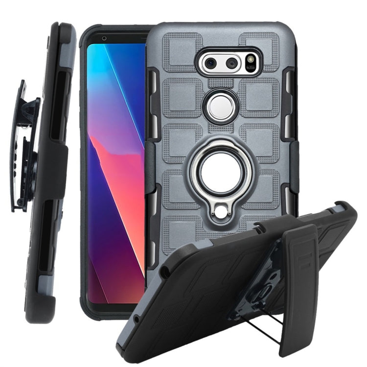 For LG V30 3 In 1 Cube PC + TPU Protective Case with 360 Degrees Rotate Silver Ring Holder