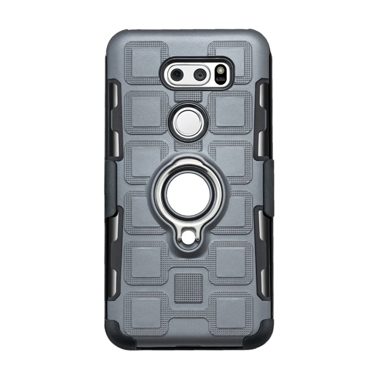 For LG V30 3 In 1 Cube PC + TPU Protective Case with 360 Degrees Rotate Silver Ring Holder